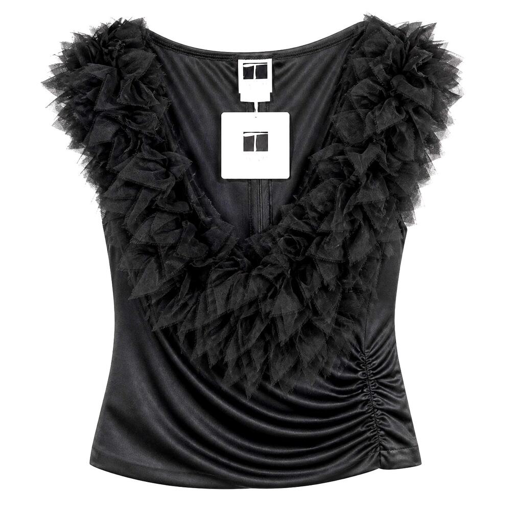 NWT Tadashi Shoji Tule “Feathers” Evening Top VI